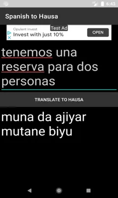 Spanish to Hausa Translator android App screenshot 0