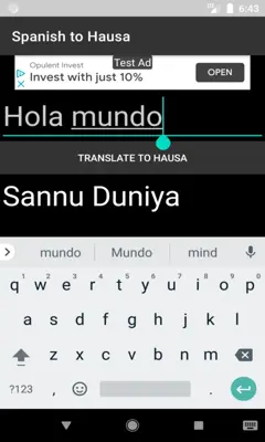 Spanish to Hausa Translator android App screenshot 2